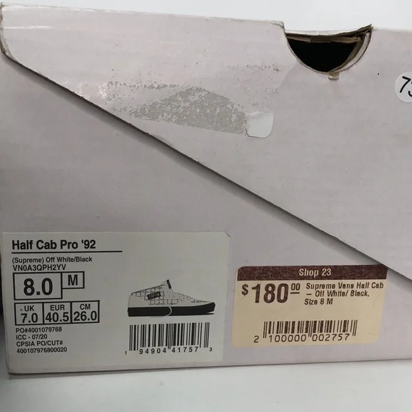 Vans x Supreme Half Cab Pro ‘92 Men’s Off White Black Skateboard Shoes - Size 8 - Picture 4 of 16